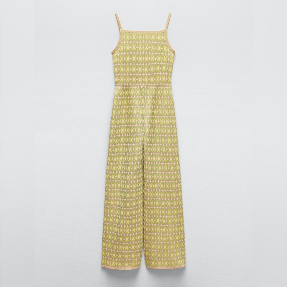 Zara Multicolored Jacquard Knit Wide Leg Jumpsuit